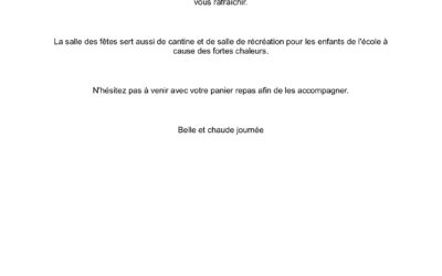 Canicule : Vigilance Rouge – Accès salle des fêtes